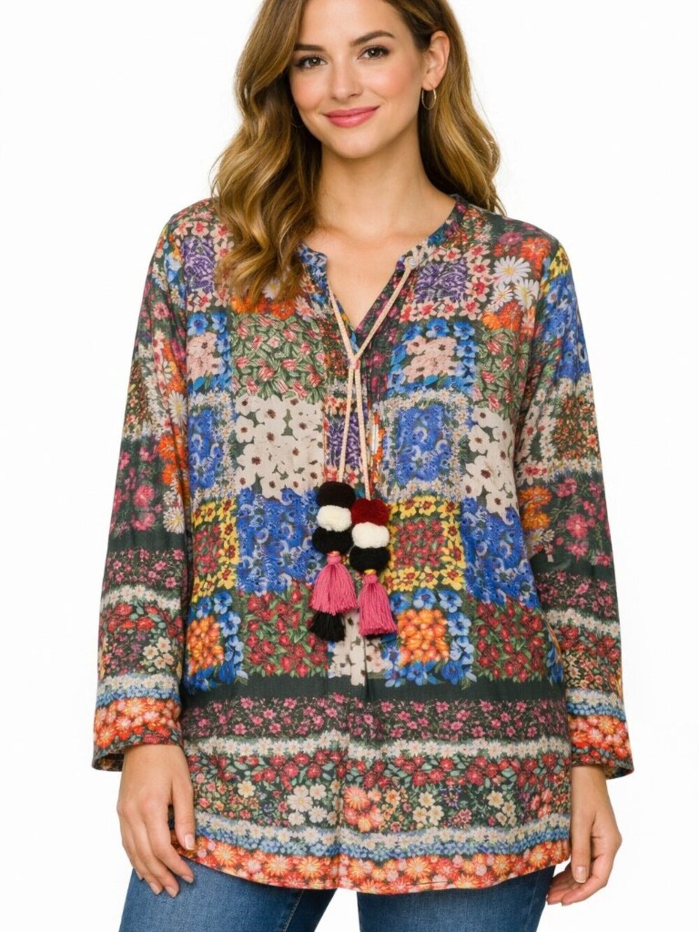Johnny Was Jaques Floral Boho Silk Tunic Top Size S
